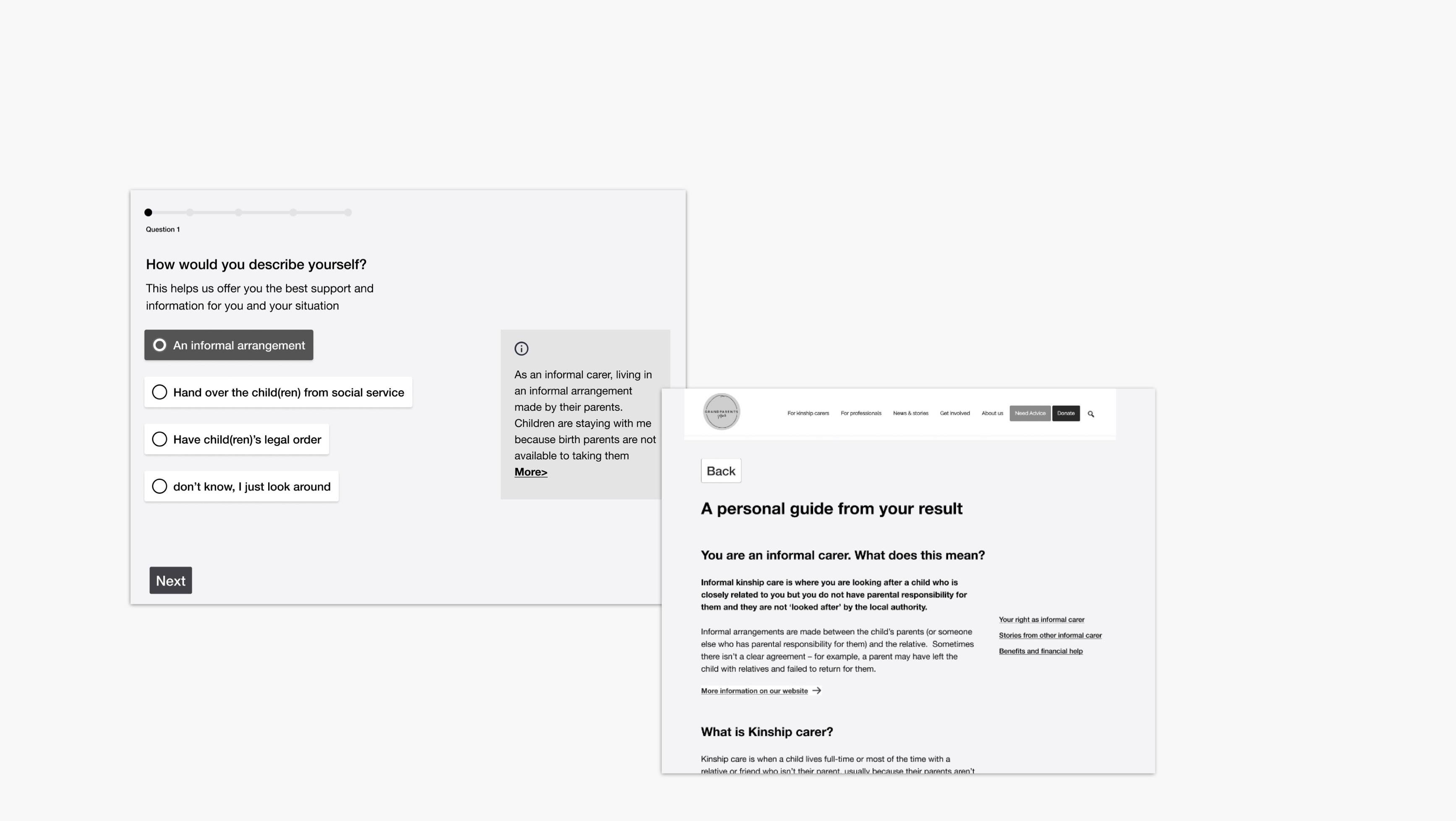 Kinship Proposal B — personalised guide quiz