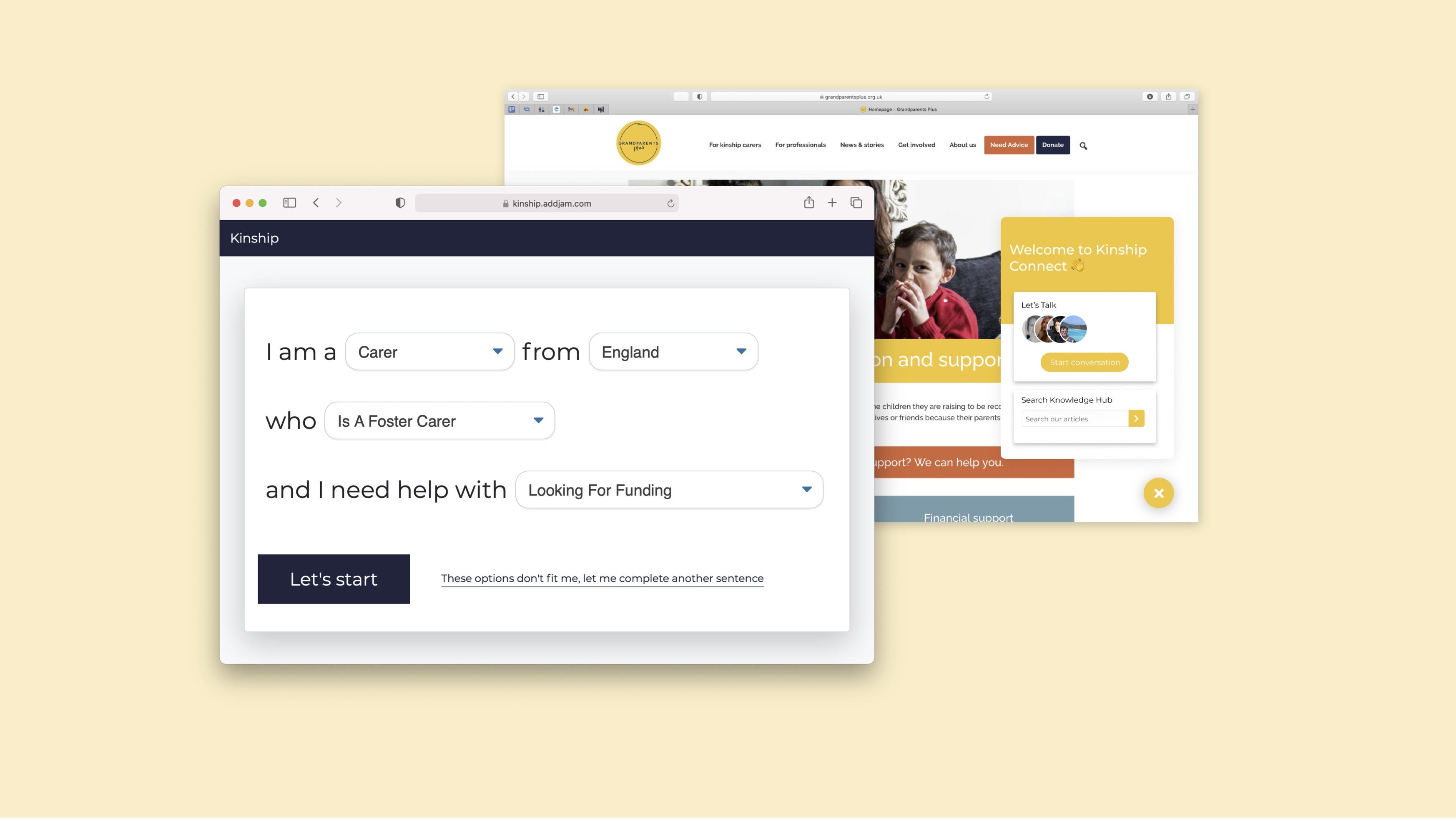 Kinship Connect — a guided sentence-builder form for kinship carers
