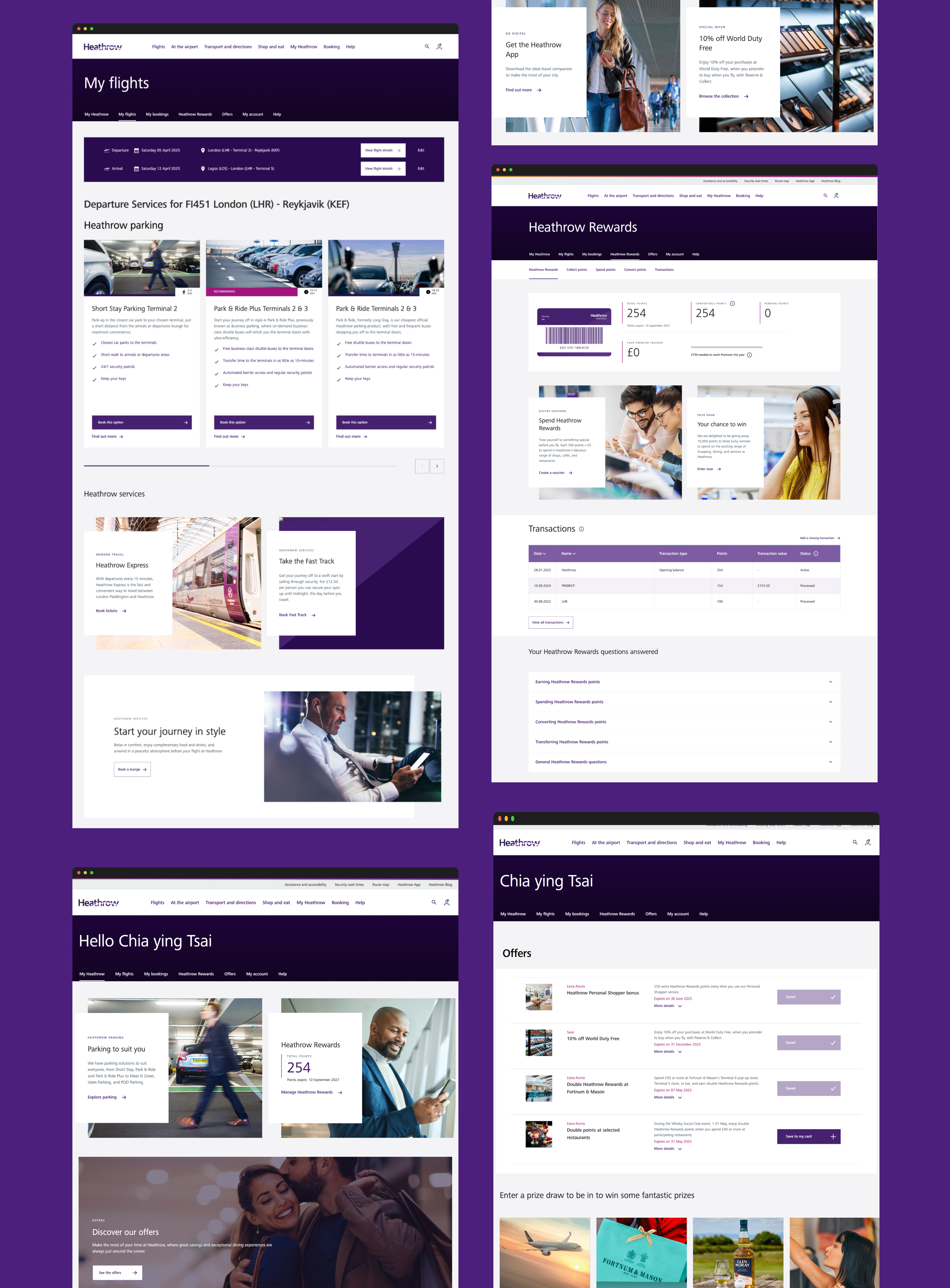 My Heathrow final design — unified portal screens